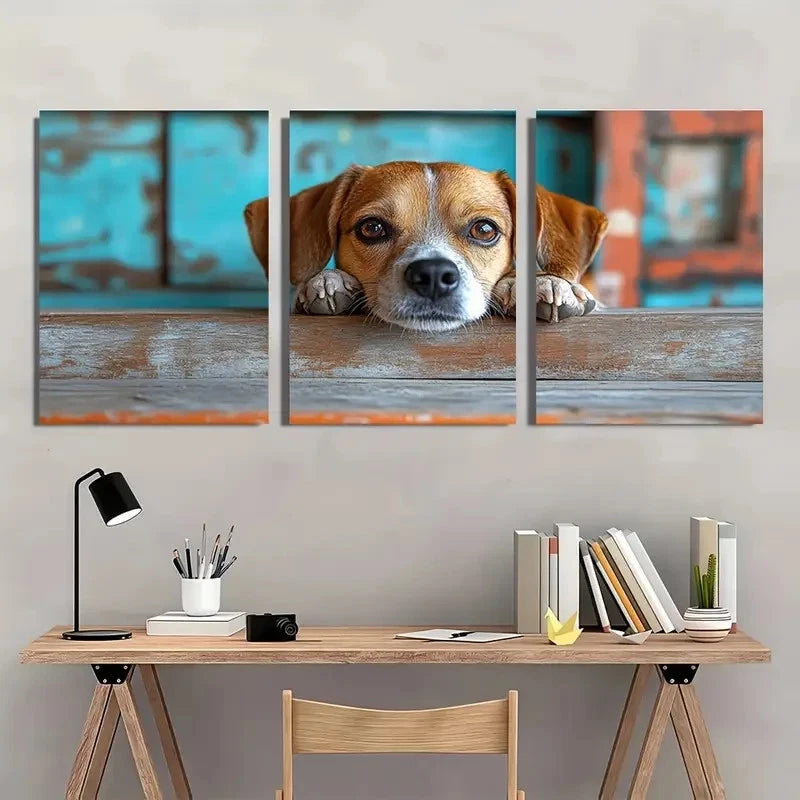 3pcs Beagle Dog Cute Animal Themed Wall Art Set Canvas Framed 60x90cm - High Quality Print 100% Australian Made Wall Canvas Ready to Hang