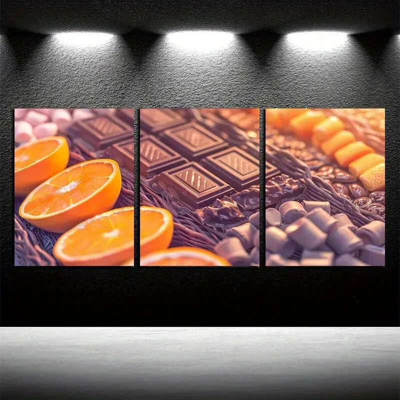 3pcs Vibrant Colorful Candies Illustration Metal Print Ready to Hang Art