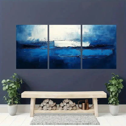 3pcs Abstract Blue & Gray Modern Minimalist Metal Print Ready to Hang Art