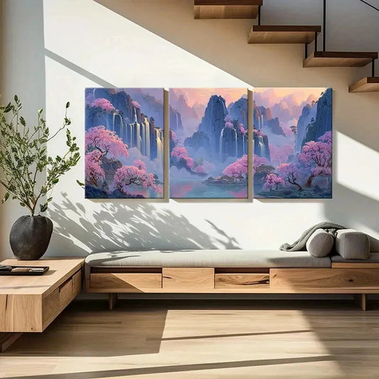 3pcs Mountain Landscape Waterfall Scenery Metal Print Ready to Hang Art
