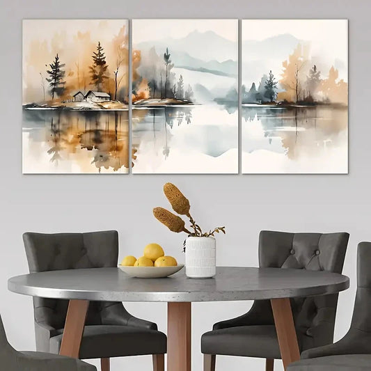 3pcs Serene Mountain & Lake Scenes Metal Print Ready to Hang Art