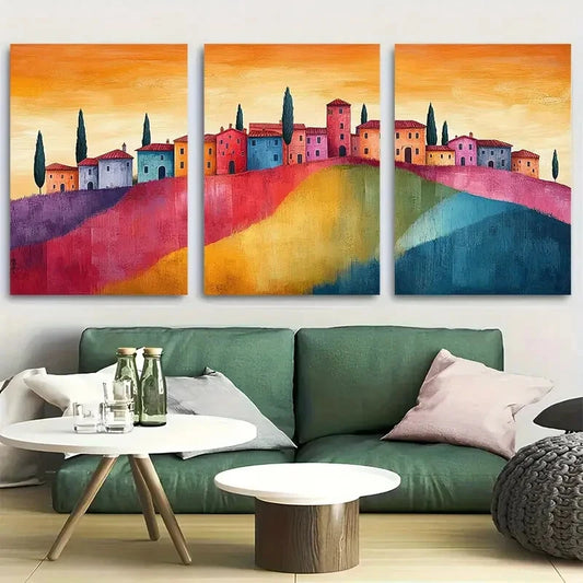 3pcs Colorful Mediterranean Countryside Design Metal Print Ready to Hang Art