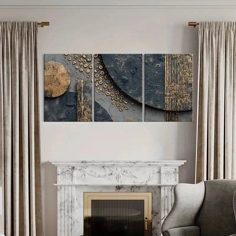 3pcs Abstract Golden Black Texture Art Poster Metal Print Ready to Hang Art