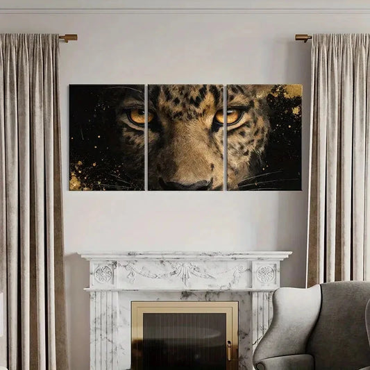 3pcs Leopard Portrait Golden Eyes Wildlife Metal Print Ready to Hang Art