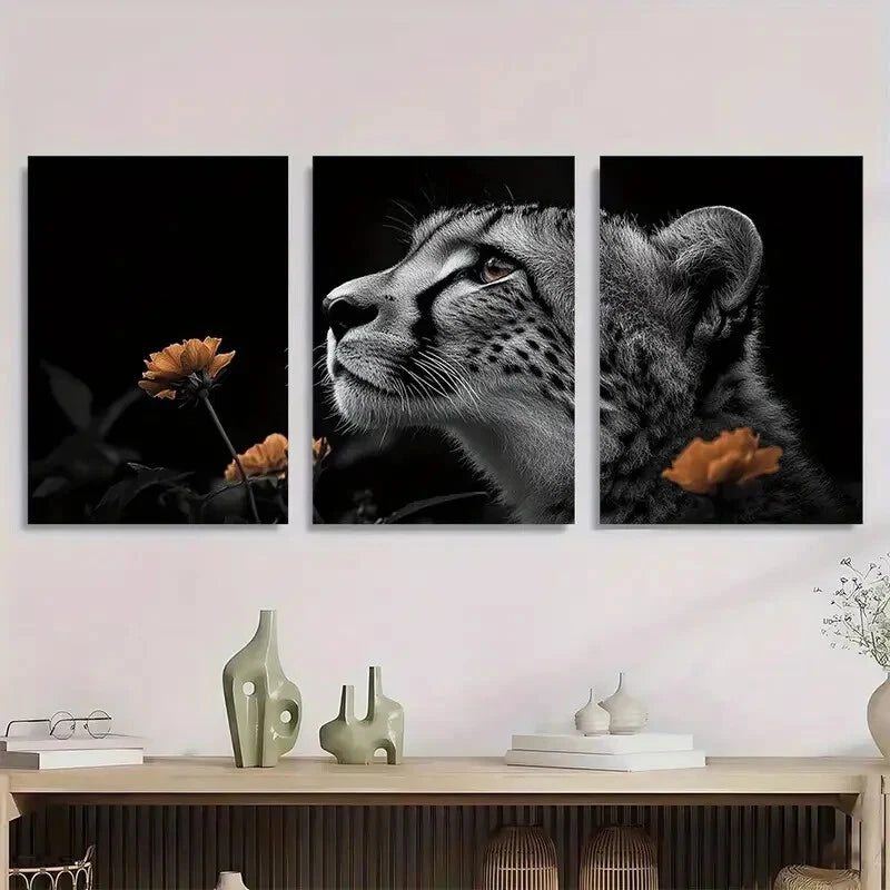 3pcs Leopard Black & White African Animal Metal Print Ready to Hang Art