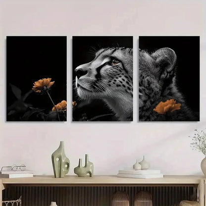 3pcs Leopard Black & White African Animal Metal Print Ready to Hang Art