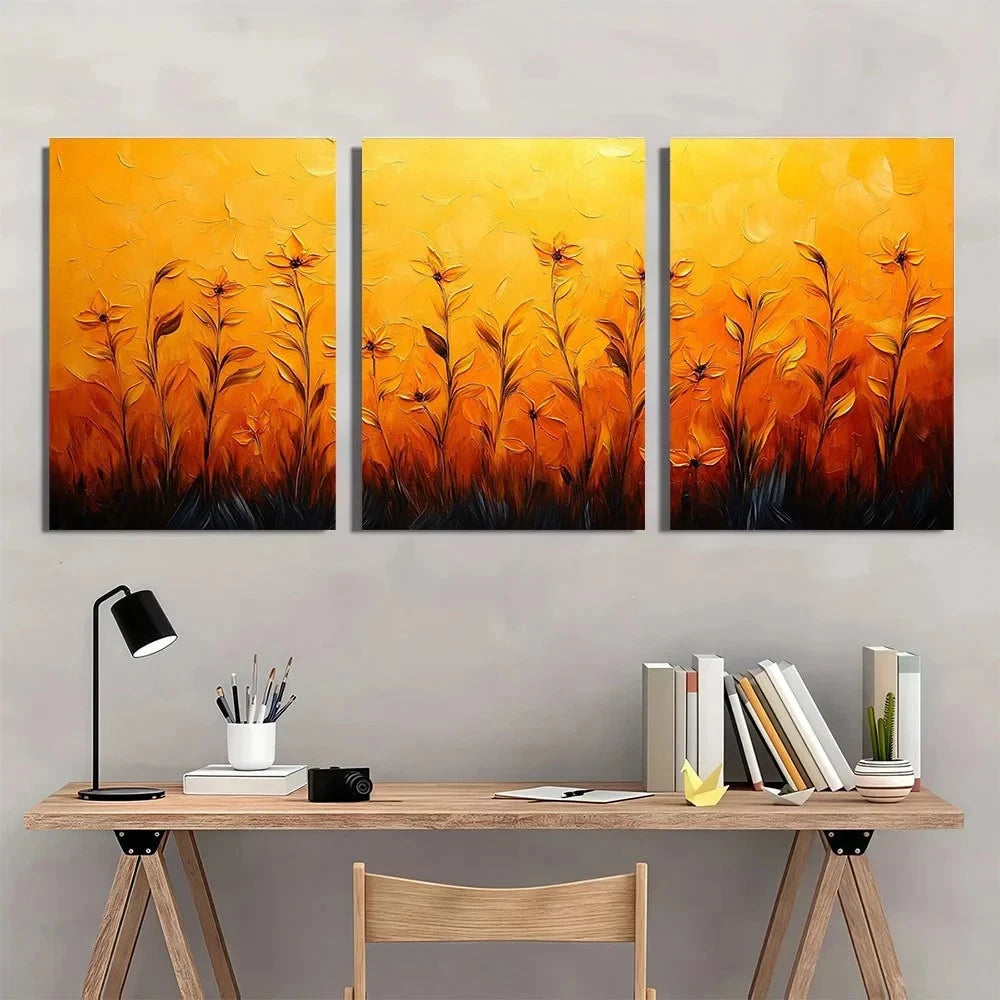 3pcs Solid Abstract Yellow Painting Metal Print Ready to Hang Art
