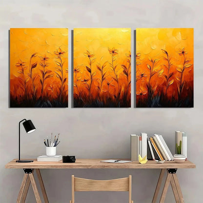 3pcs Solid Abstract Yellow Painting Metal Print Ready to Hang Art