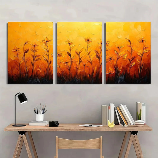 3pcs Solid Abstract Yellow Painting Metal Print Ready to Hang Art