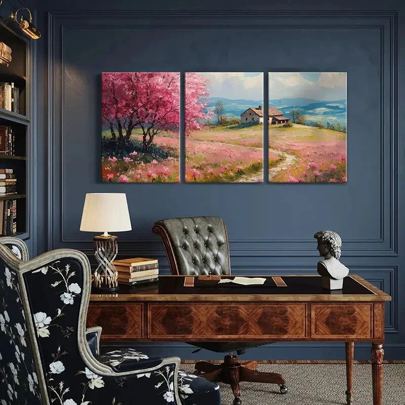 3pcs Spring Blossom Landscape Rustic Cottage Metal Print Ready to Hang Art
