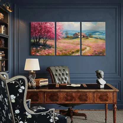 3pcs Spring Blossom Landscape Rustic Cottage Metal Print Ready to Hang Art