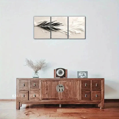 3pcs Feather Print Black and White art Metal Print Ready to Hang Art