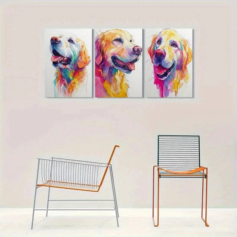 3pcs Colorful Abstract Golden Retriever Metal Print Ready to Hang Art