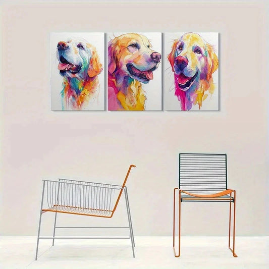 3pcs Colorful Abstract Golden Retriever Metal Print Ready to Hang Art