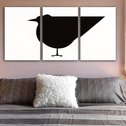 3pcs Black and White Abstract Bird Metal Print Ready to Hang Art