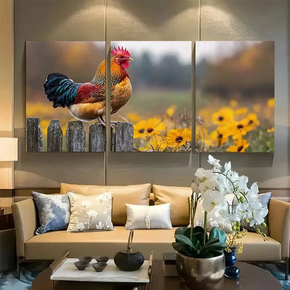 3pcs Faverolles Hen On A Gate Metal Print Ready to Hang Art