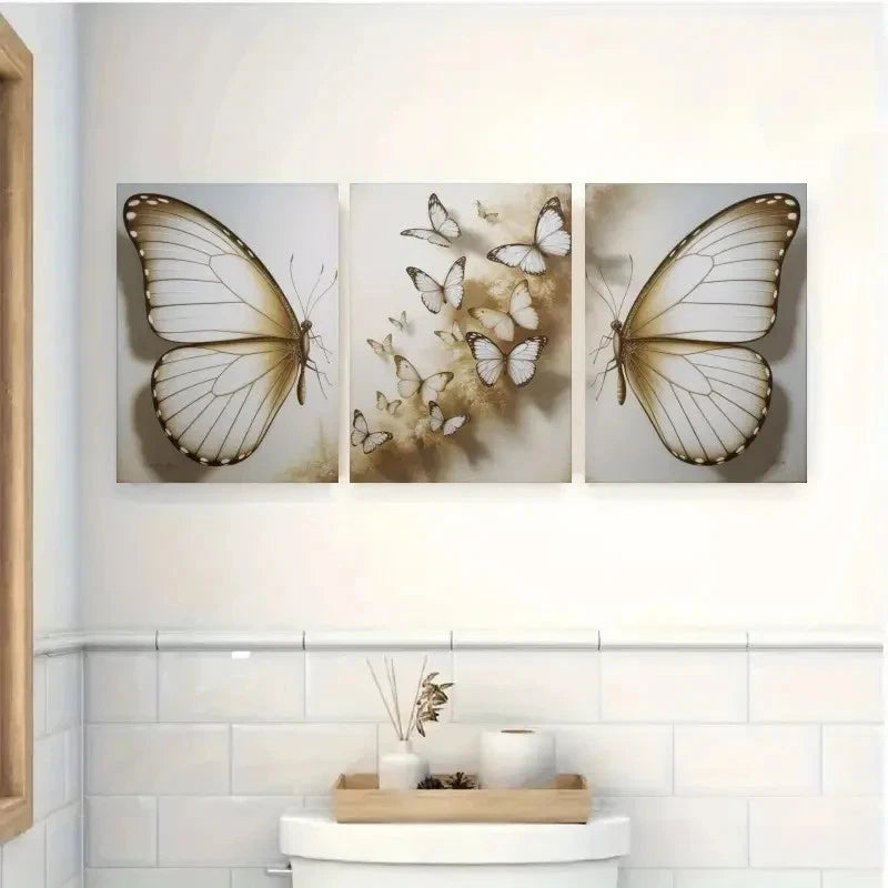 3pcs White Butterflies Animal Painting Metal Print Ready to Hang Art