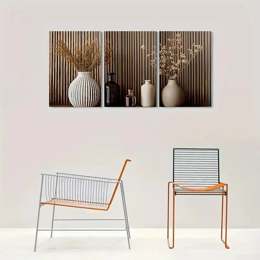 3pcs Minimalist Vase and Flowers Painting Wall Art Set Canvas Framed 40x60cm - High Quality Print 100% Australian Made Wall Canvas Ready to Hang