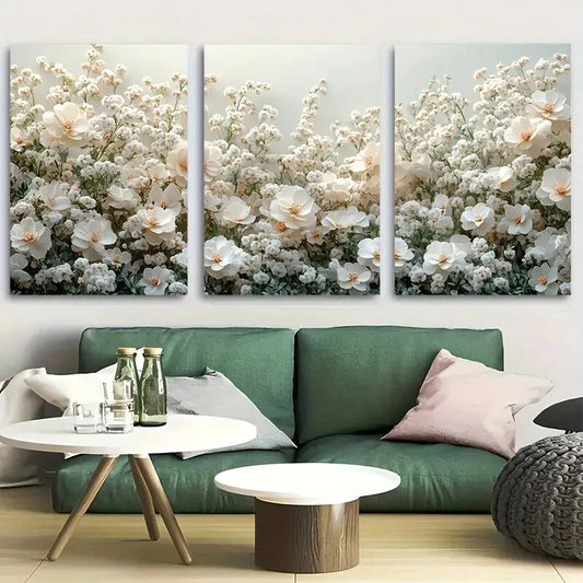 3pcs Vibrant White Flower Landscape Metal Print Ready to Hang Art