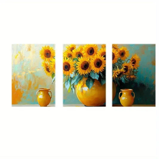 3pcs Vibrant Yellow and Orange Abstract Paintings Metal Print Ready to Hang Art