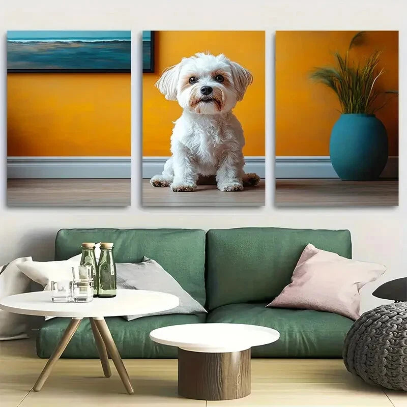 3pcs Cute Danish Pastel Dog Design Metal Print Ready to Hang Art