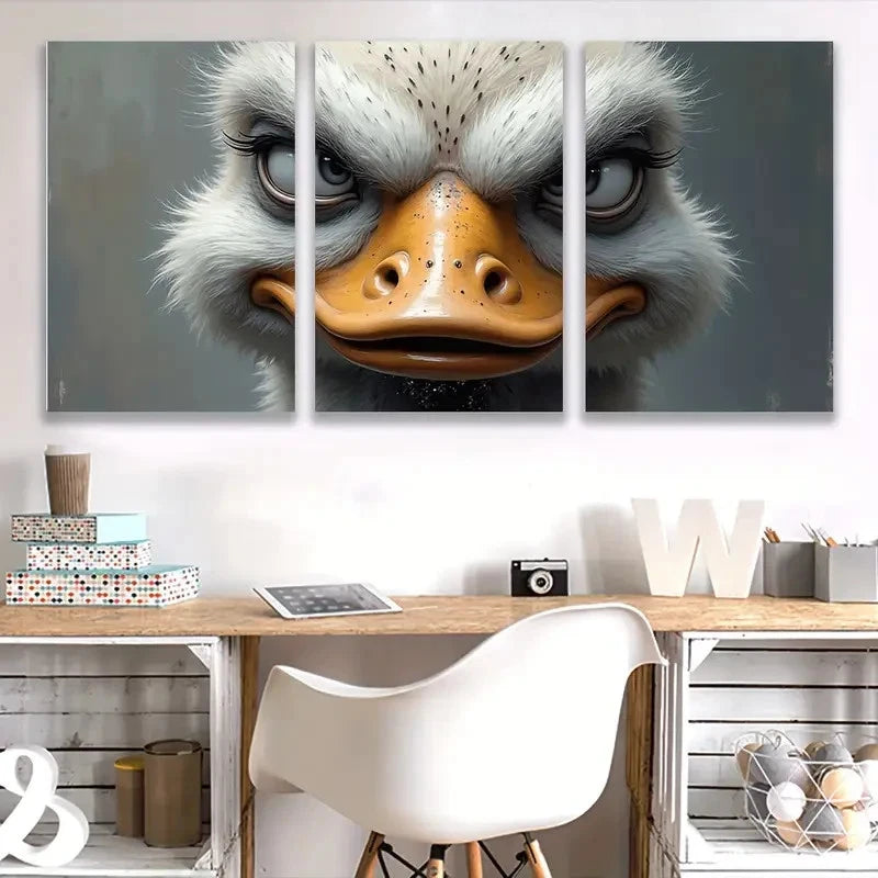 3pcs Closure of Ostrich Painting Wall Art Set Canvas Framed 50x70cm - High Quality Print 100% Australian Made Wall Canvas Ready to Hang