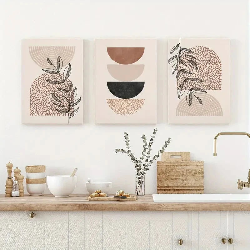 3pcs Black & Beige Abstract Line Prints Metal Print Ready to Hang Art