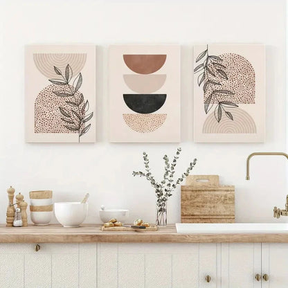 3pcs Black & Beige Abstract Line Prints Metal Print Ready to Hang Art