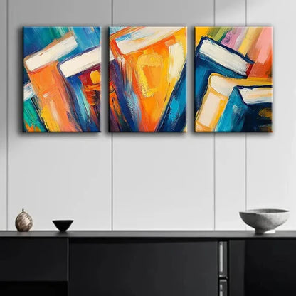 3pcs Colorful Abstract Book Design Perfect Wall Art Set Canvas Unframed - High Quality Print 100% Australian Made Wall Canvas