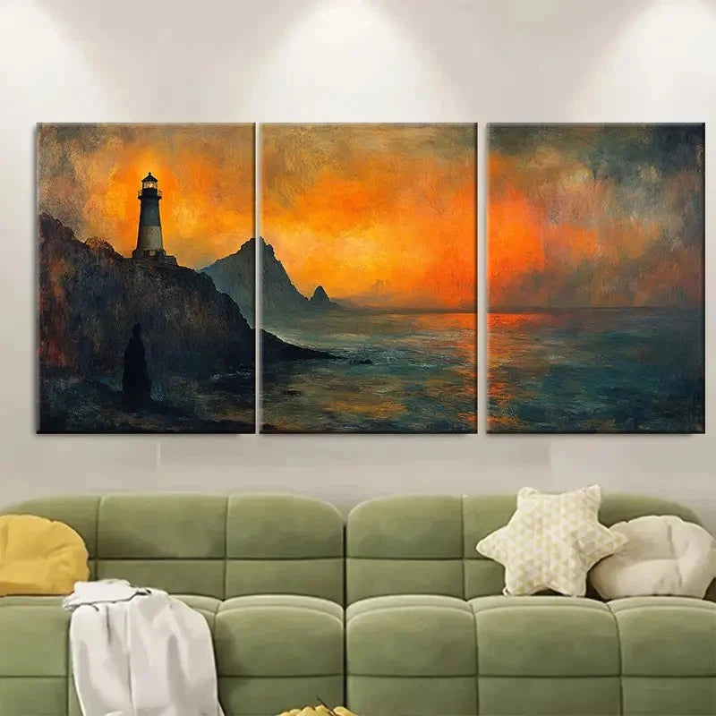 3pcs Bell Rock Lighthouse Art Metal Print Ready to Hang Art