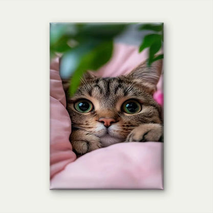 Peeking Cat in Pink 60x90cm Metal Print Ready to Hang
