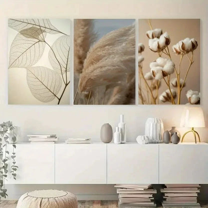3pcs Dandelion Pampas Grass Reed Leaves Metal Print Ready to Hang Art
