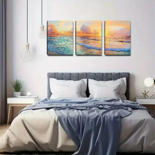 3pcs Sunset Ocean Beach Canvas Framed 60x90cm - High Quality Print 100% Australian Made Wall Canvas Ready to Hang
