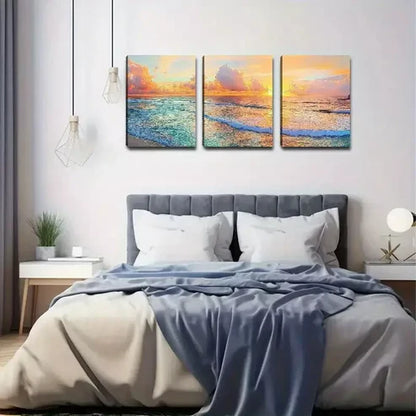 3pcs Sunset Ocean Beach Canvas Framed 60x90cm - High Quality Print 100% Australian Made Wall Canvas Ready to Hang