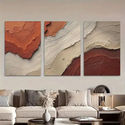 3pcs Terracotta and Beige Abstract Wall Art Metal Print Ready to Hang Art