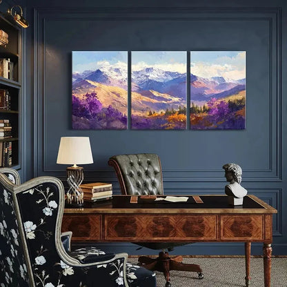 3pcs Set of Abstract Vibrant Mountain Landscape Metal Print Ready to Hang Art