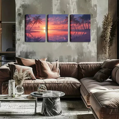 3pcs Casual Romance, Relaxing Beaches Wall Art Set Wall Art Canvas Unframed - High Quality Print 100% Australian Made Wall Canvas