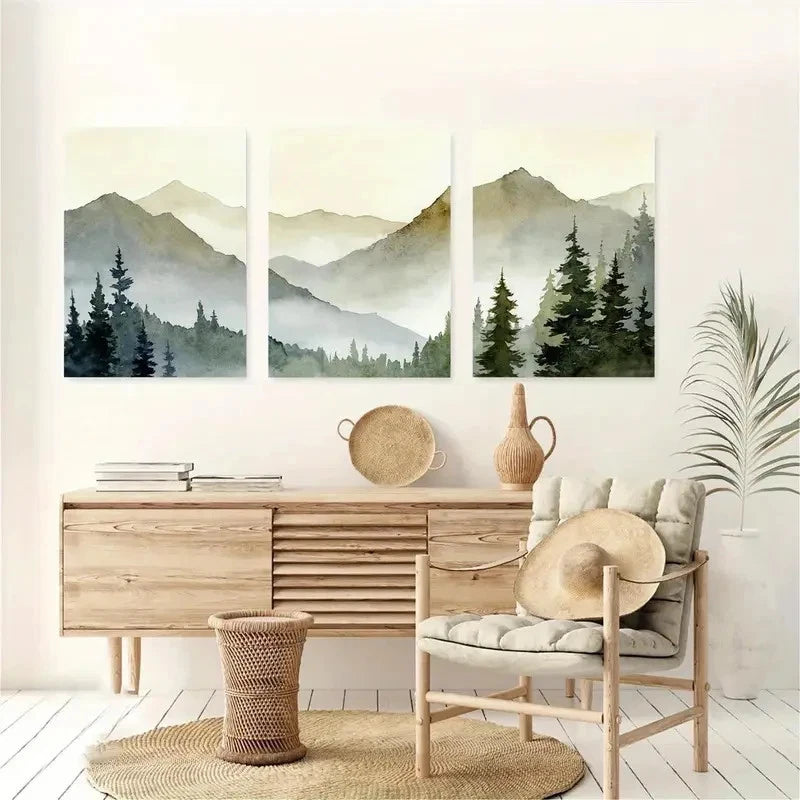 3pcs Sunset Mountain Print Watercolor Art Metal Print Ready to Hang Art