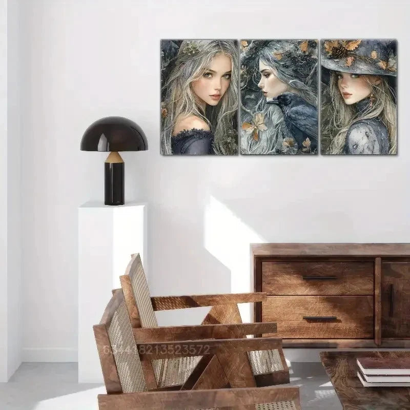 3pcs Witch Art Prints Mysterious Witchcraft Metal Print Ready to Hang Art
