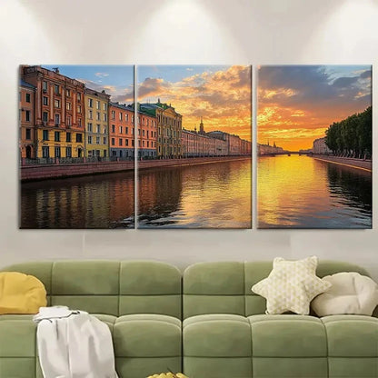 3pcs Calm Moyka River Metal Print Ready to Hang Art