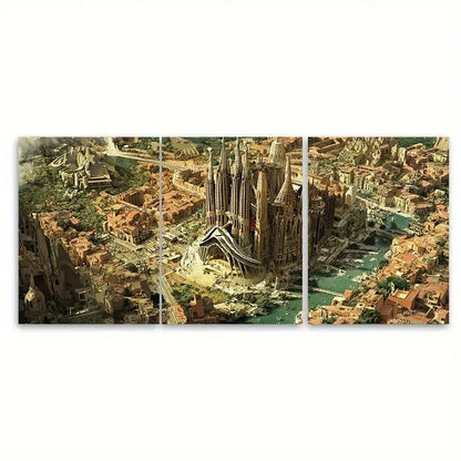 3pcs Vibrant Antoni Gaudí's Barcelona Cathedral Metal Print Ready to Hang Art
