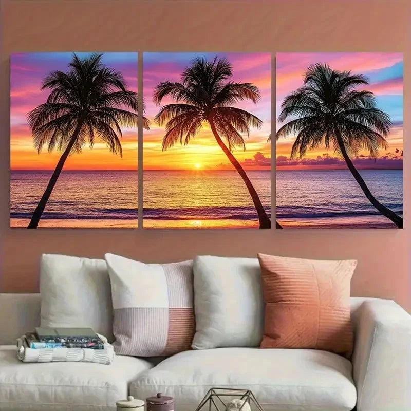 3pcs Serene Beach Sunset Island Paradise Wall Art Set Canvas Framed 40x60cm - High Quality Print 100% Australian Made Wall Canvas Ready to Hang