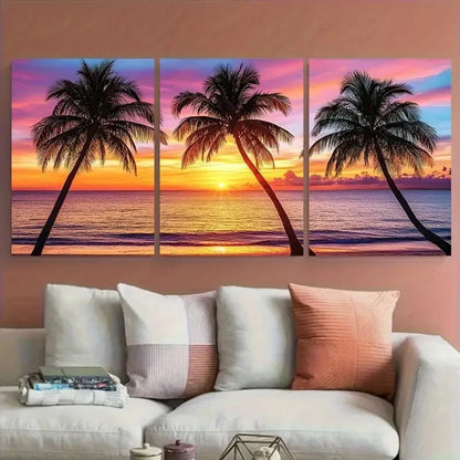 3pcs Serene Beach Sunset Island Paradise Wall Art Set Canvas Framed 40x60cm - High Quality Print 100% Australian Made Wall Canvas Ready to Hang