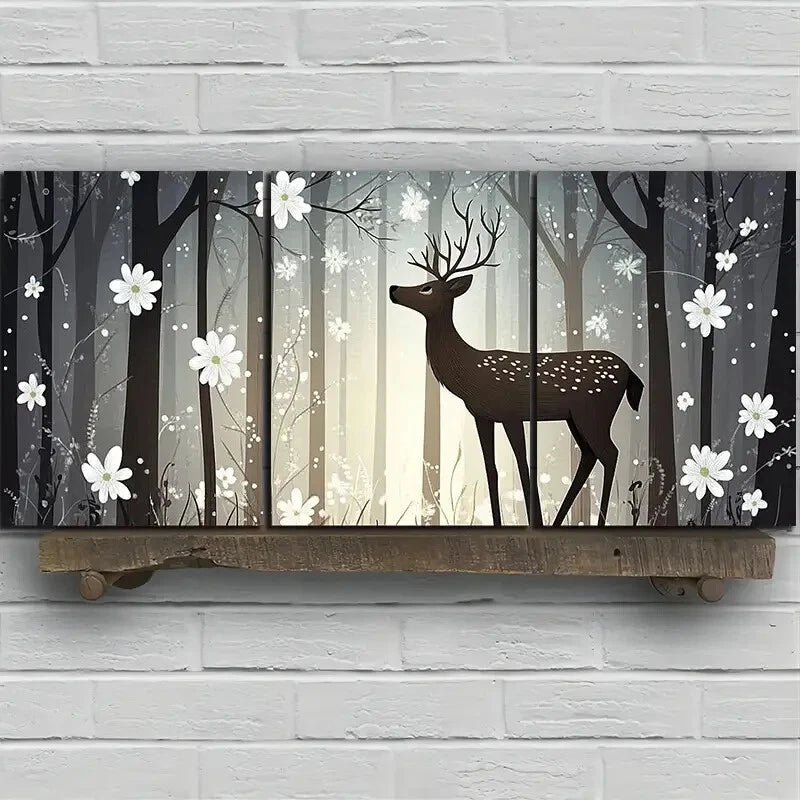 3pcs Beautiful Elk in The Forest Deer Metal Print Ready to Hang Art