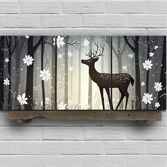 3pcs Beautiful Elk in The Forest Deer Metal Print Ready to Hang Art
