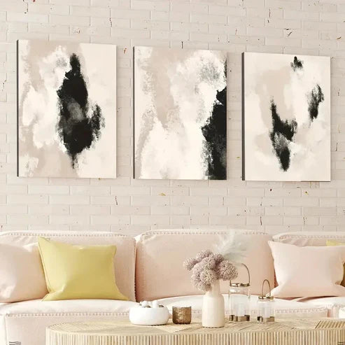 3pcs Abstract Black Neutral Beige Geometric Wall Art Canvas Unframed - High Quality Print 100% Australian Made Wall Canvas