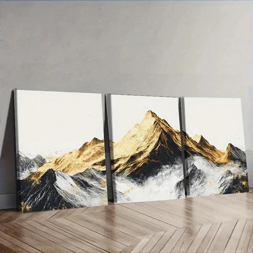3pcs Golden and Silver Mountains Wall Art Canvas Unframed - High Quality Print 100% Australian Made Wall Canvas