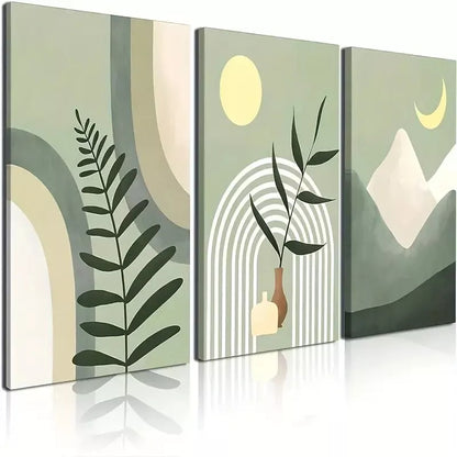 3pcs Abstract Sage Green Boho Wall Art Set Canvas Framed 50x70cm -  High Quality Print 100% Australian Made Wall Canvas Ready to Hang - Bella Home Decor