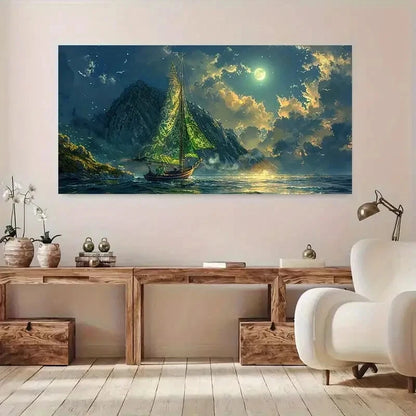 Glowing Lake and Moonlight wall canvas office home room framed 120x60cm - Bella Home Decor