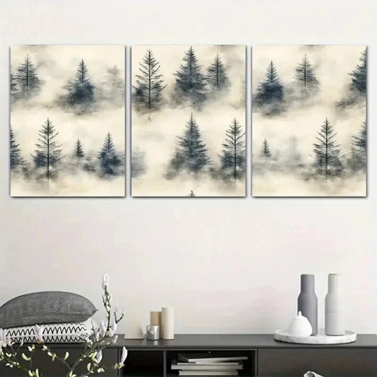 3pcs Snow Capped Green Palm Trees Metal Print Ready to Hang Art